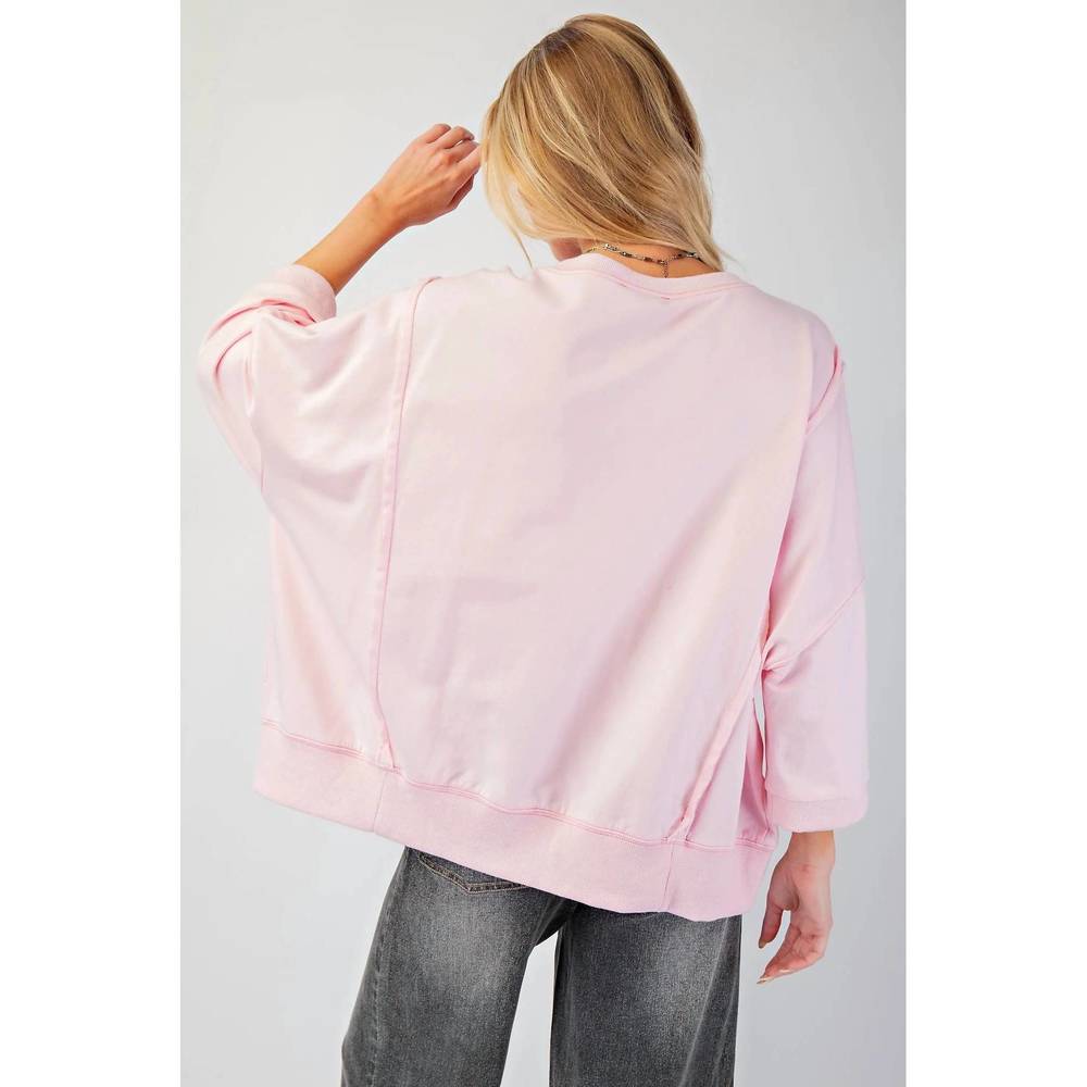 NEW EASEL love patch pullover top in cotton pink - Picture 2 of 4